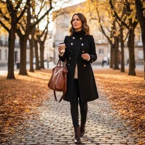 T. Babaton Double-Breasted Wool-Cashmere Black Coat
